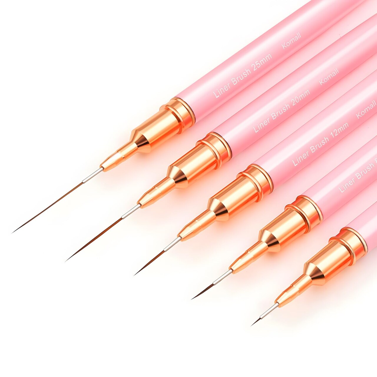 5-Piece Metallic Nail Art Brush Set – Pink Liner Brushes for UV Gel, Acrylic, and Fine Detail Designs, Sizes 4/8/12/20/25mm (Pink)